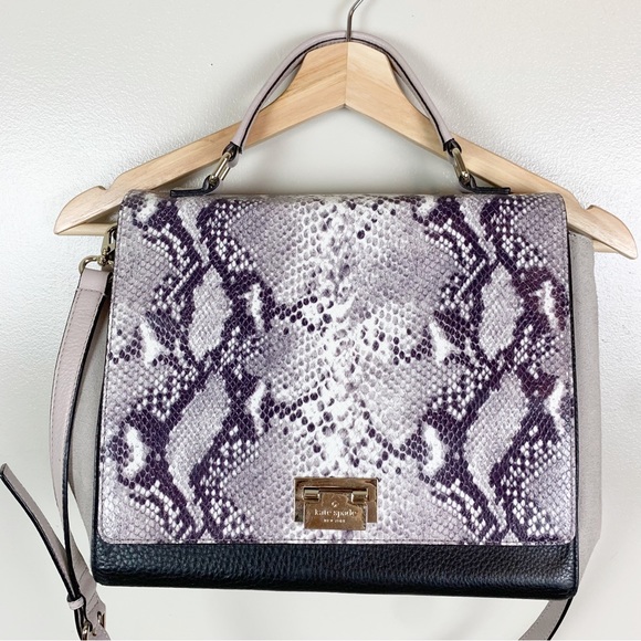 kate spade Handbags - KATE SPADE Laurel Magnolia Park Exotic Snake Print Suede & Leather Satchel Purse